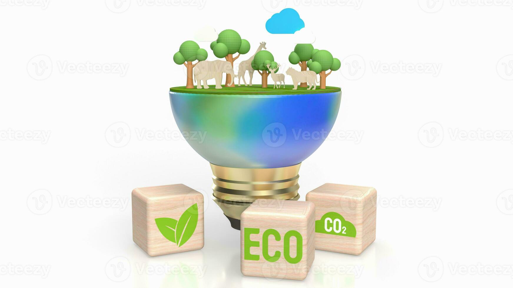The earth and eco icon on wood cube for ecology concept 3d rendering photo