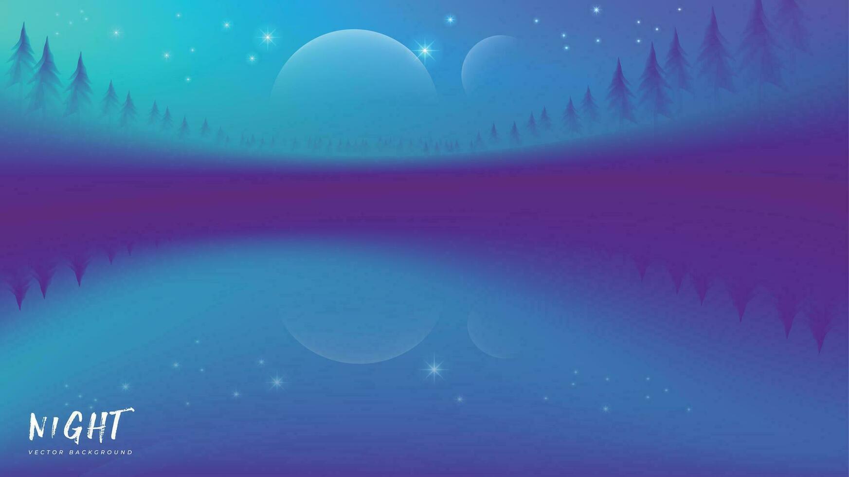 abstract vector bg fantasy night sky stars and moon reflection on water