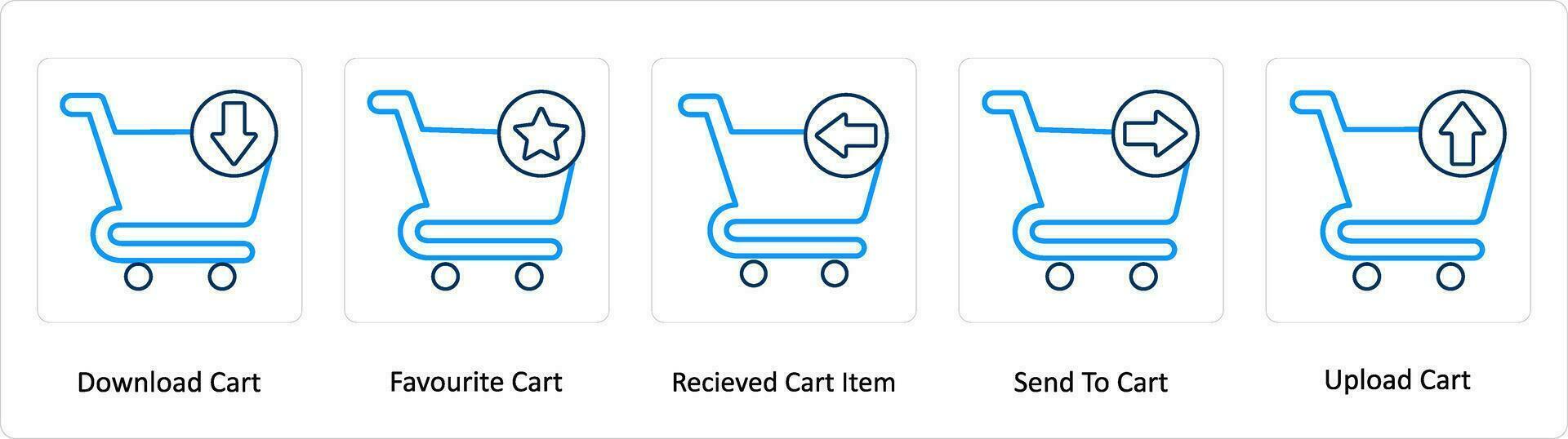 A set of 5 Extra icons as download cart, faorite cart, received cart items vector