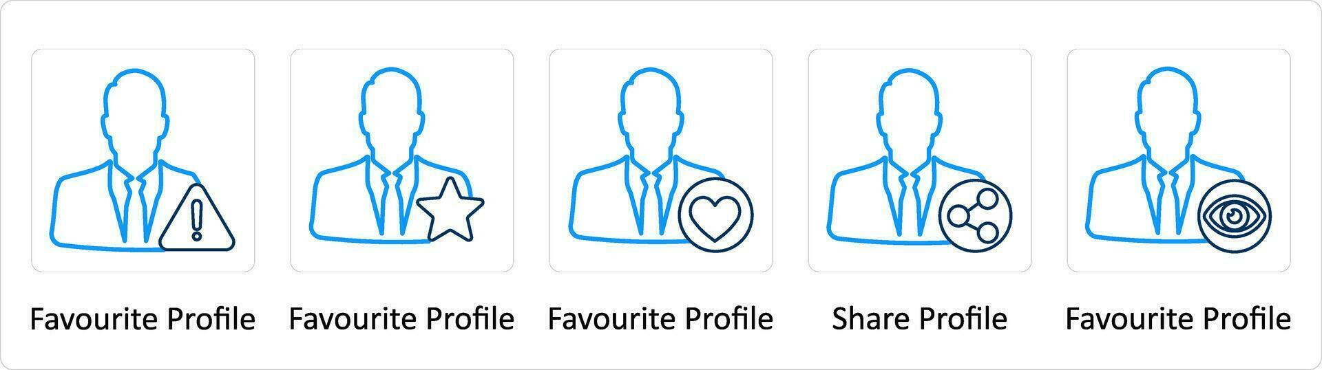 A set of 5 Extra icons as favorite profile, favorite profile, share profile vector