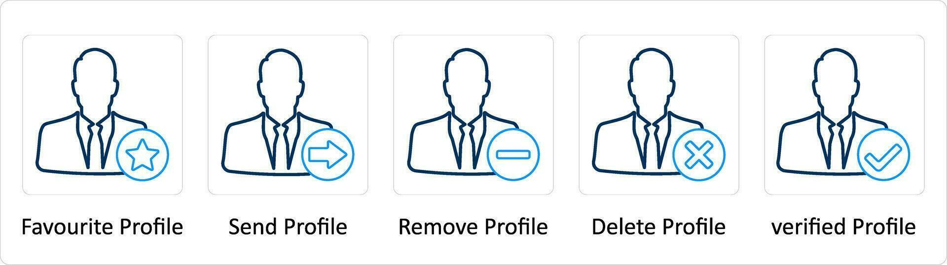 A set of 5 Extra icons as favorite profile, send profile, remove profile vector