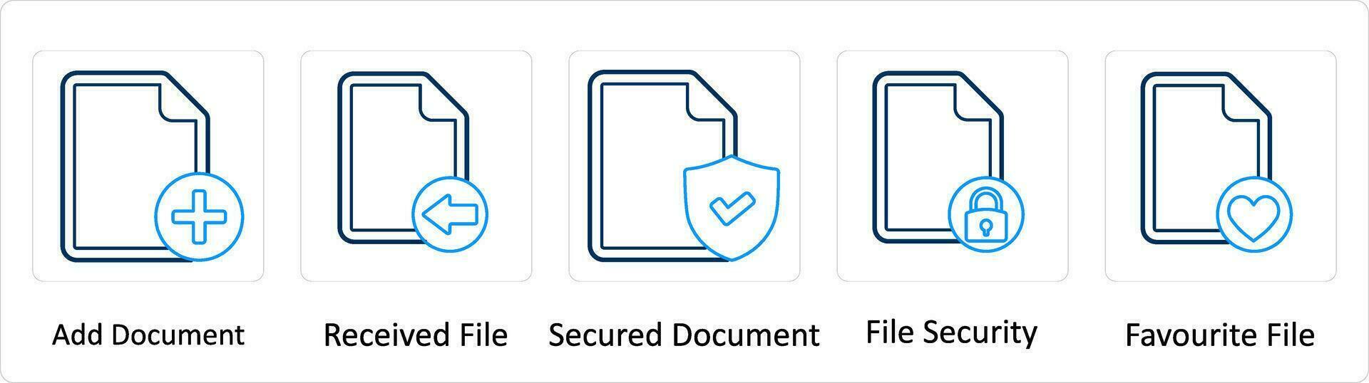 A set of 5 Extra icons as add document, received file, secured document vector
