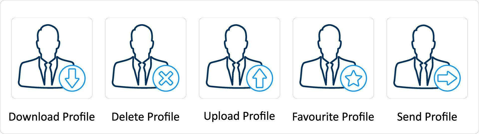 A set of 5 Extra icons as download profile, delete profile, upload profile vector