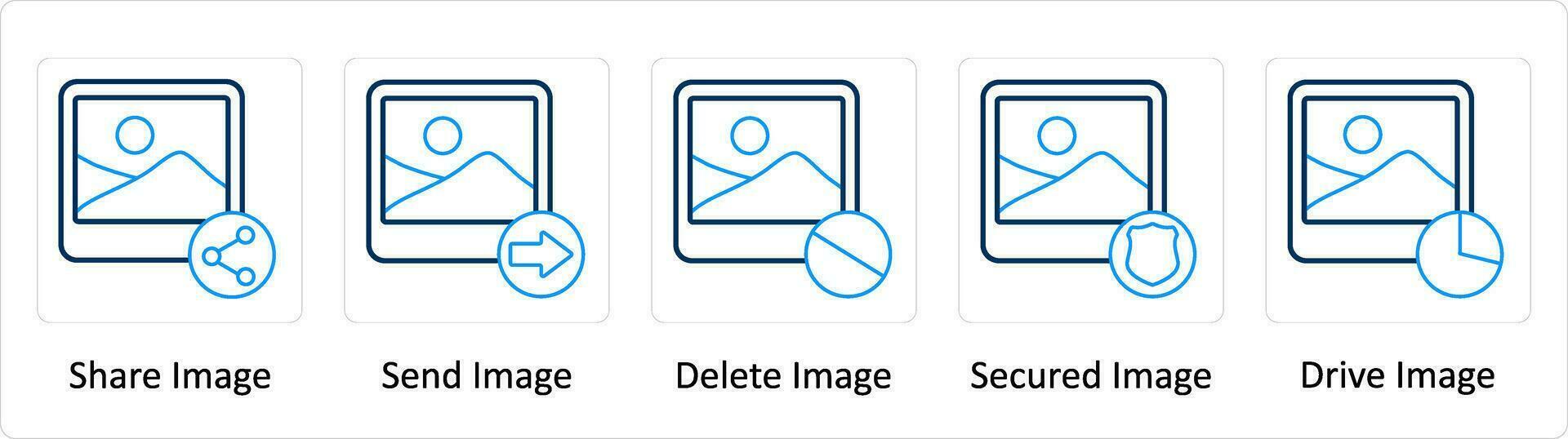 A set of 5 Extra icons as share image, send image, delete image vector
