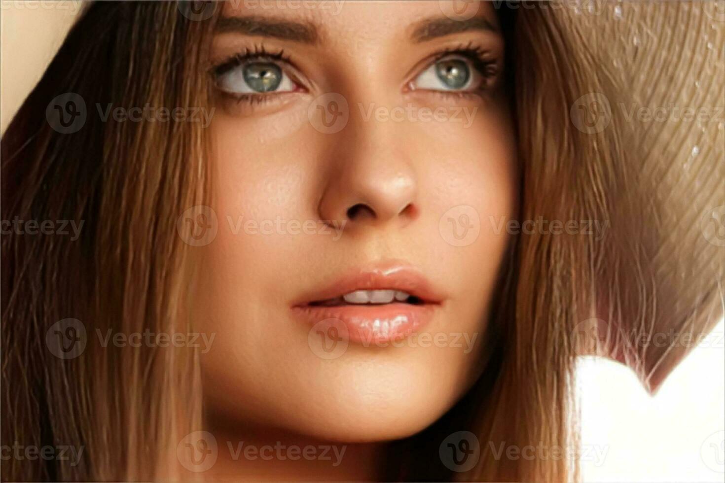 Fashion, travel and beauty face portrait of young woman, beautiful model wearing beach sun hat in summer, head accessory and style photo