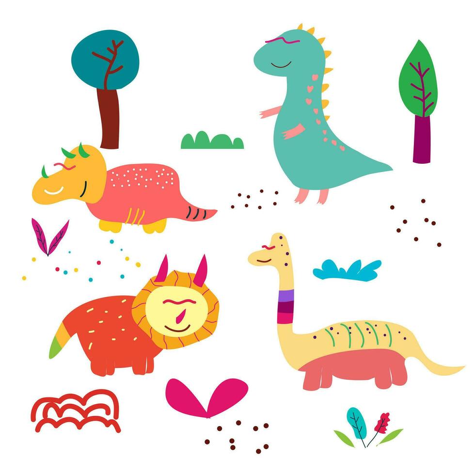 cute dinosaur vector collection for print, greeting card and background wallpaper