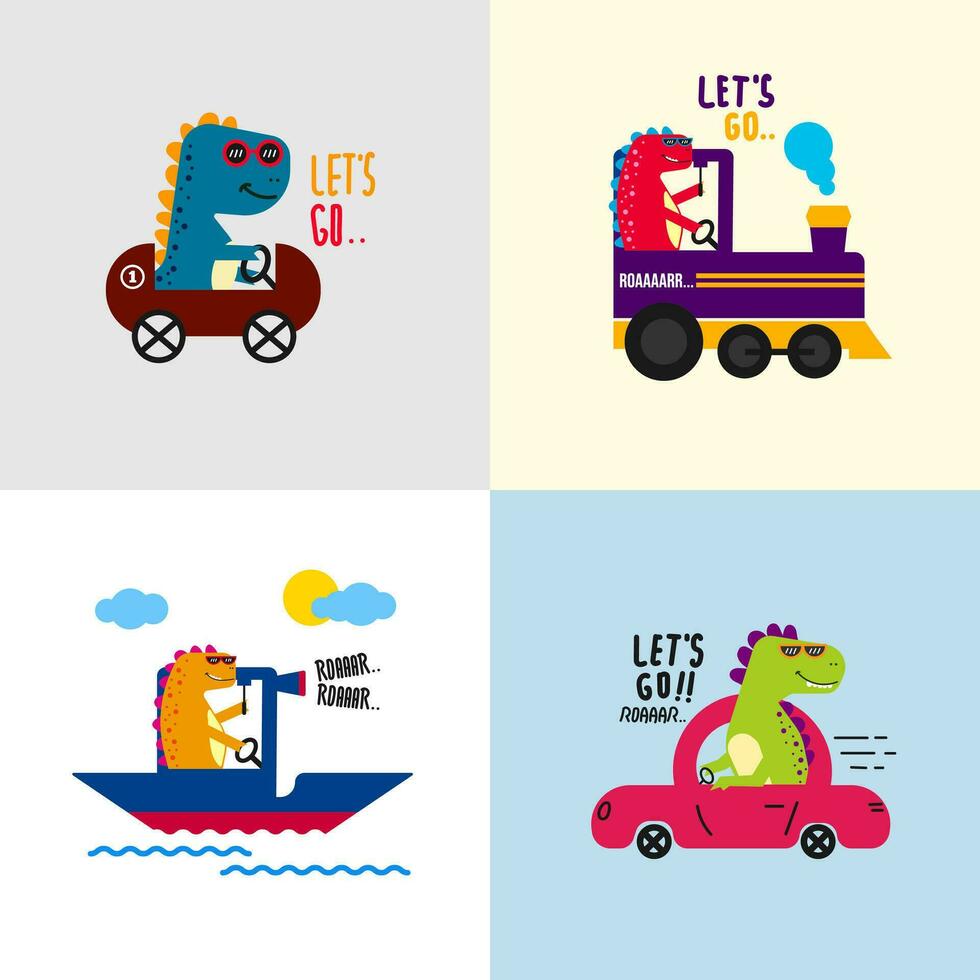 cute dinosaur vector collection for print, greeting card and background wallpaper