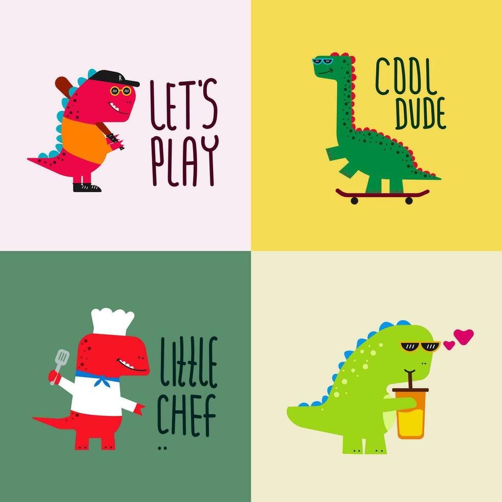 linda dinosaurio vector colección para imprimir, saludo tarjeta y