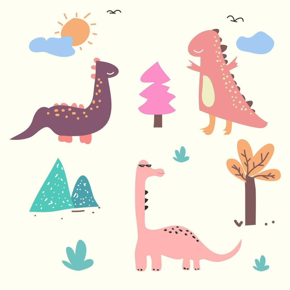 cute dinosaur vector collection for print, greeting card and background wallpaper