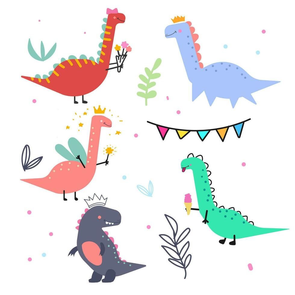 cute dinosaur vector collection for print, greeting card and background wallpaper