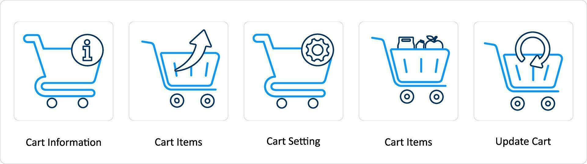 A set of 5 Extra icons as cart information, cart items, cart setting vector