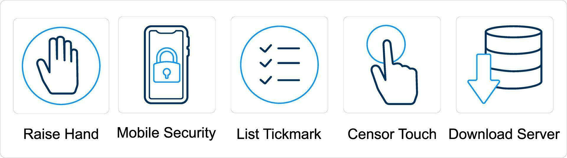 A set of 5 mix icons as raise hand, mobile security, list tick mark vector