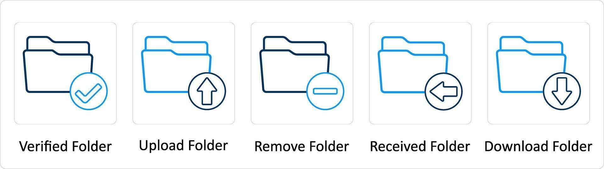 A set of 5 Extra icons as verified folder, upload folder, remove folder vector