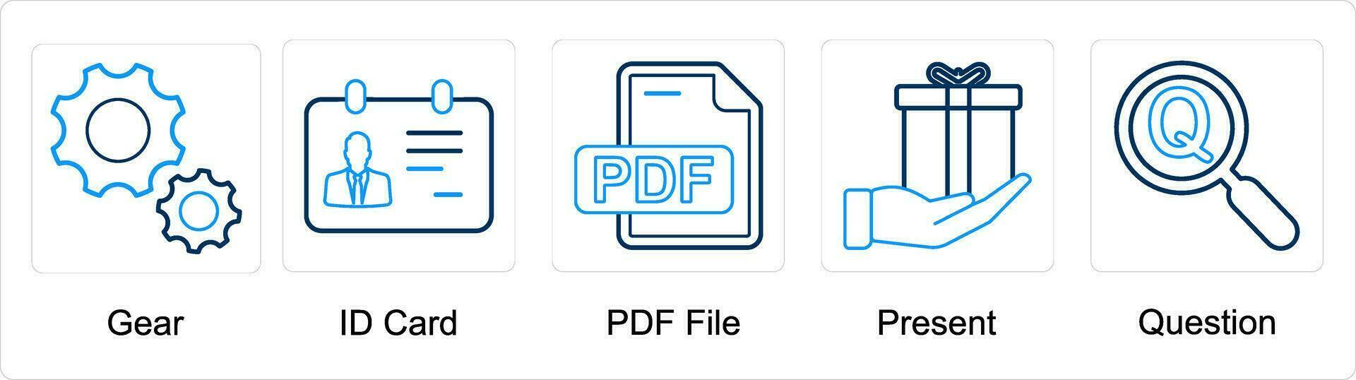 A set of 5 mix icons as gear, id card, pdf file vector