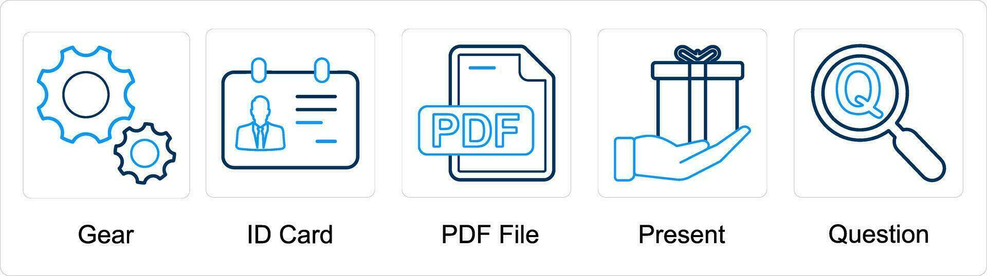 un conjunto de 5 5 mezcla íconos como engranaje, carné de identidad tarjeta, pdf archivo vector