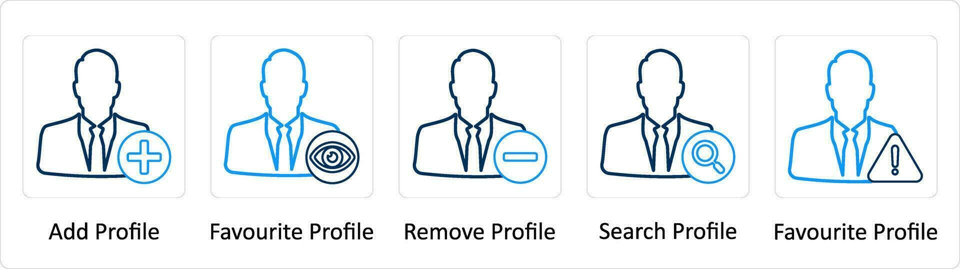 A set of 5 Extra icons as add profile, favorite profile, remove profile vector