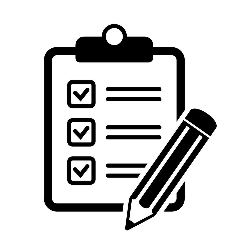 To do list icon. Clipboard with pencil vector icon. Black illustration isolated on white background for graphic and web design.