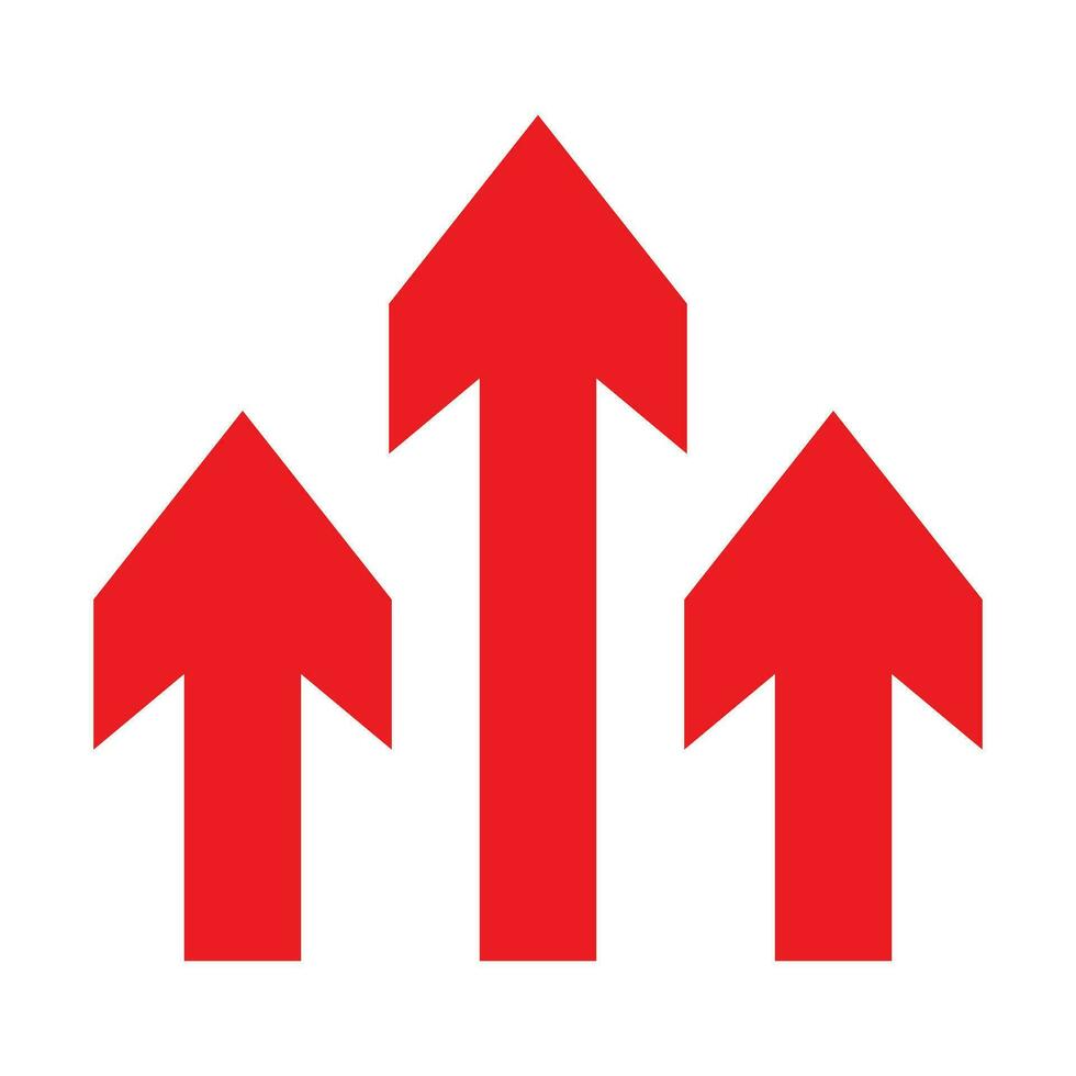 Three red arrows up icon. Upload symbol. Upgrade sign. Growth symbol. Creative project start, business advance, breakthrough sign. Fast growth symbol. Speed, grow up, increase isolated on white. vector