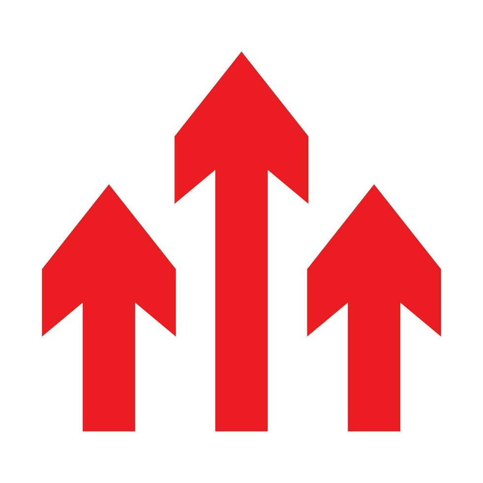 Three red arrows up icon. Upload symbol. Upgrade sign. Growth symbol. Creative project start, business advance, breakthrough sign. Fast growth symbol. Speed, grow up, increase isolated on white. vector