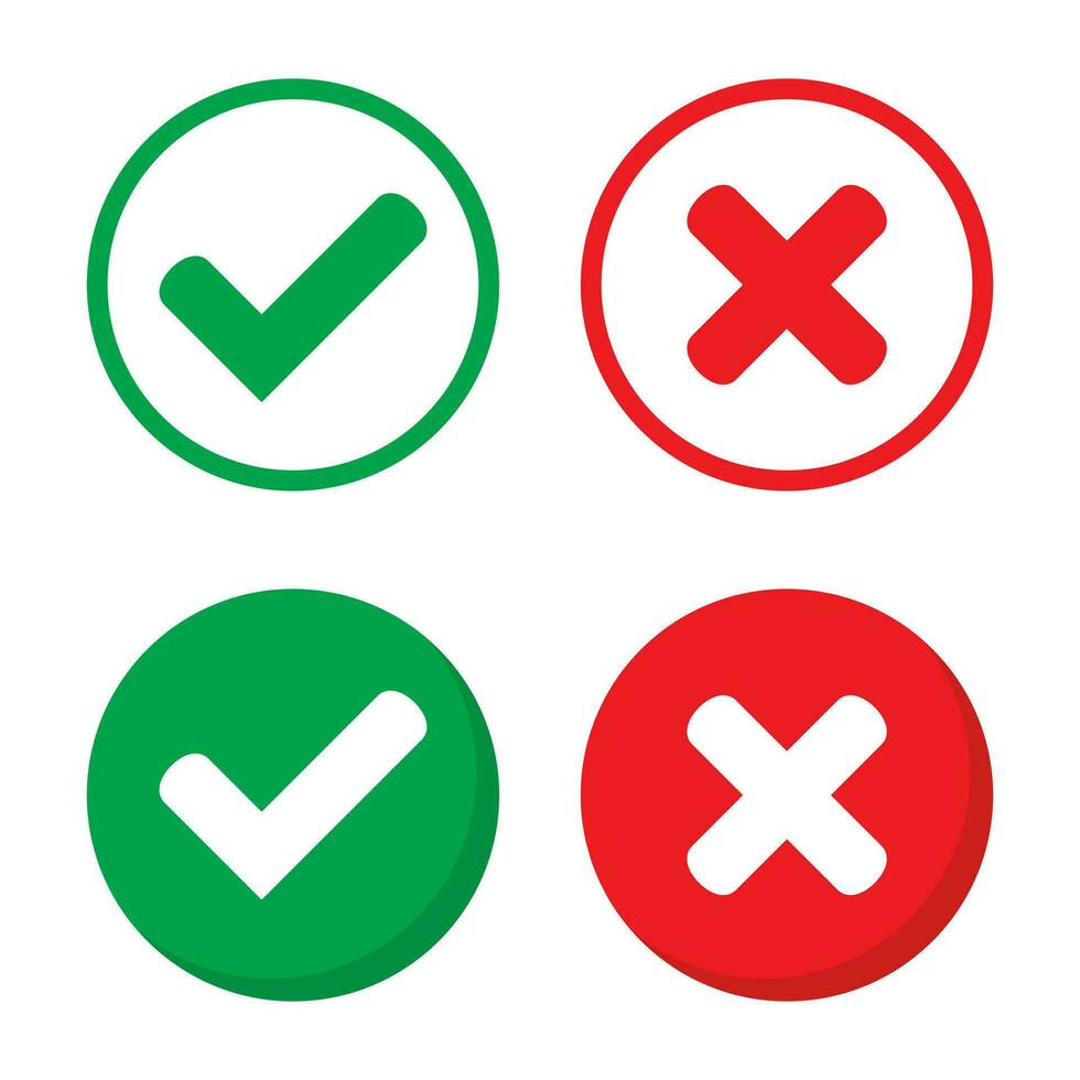 Cross mark and Check mark vector icon. Yes or no line symbol, approved or rejected icon for user interface.