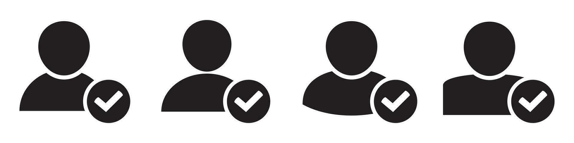User profile sign web icon with check mark glyph. User authorized illustration design item. Straight style design icon. Account verified icon. Signed verified profile symbol. User accepted. vector