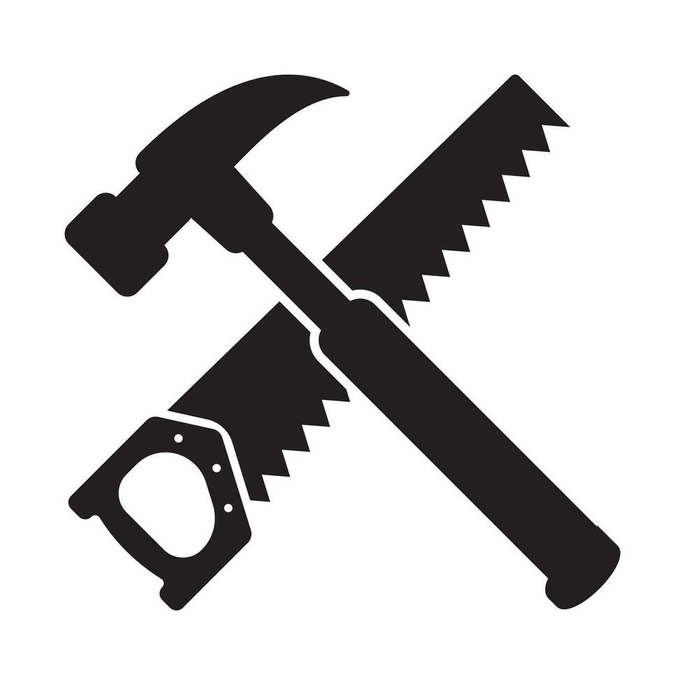 martillo y Sierra silueta, carpintero herramienta icono, carpintería vector símbolo.