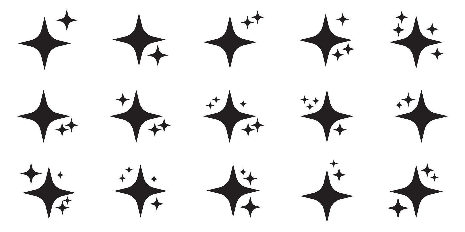 Star icons. Twinkling stars. Symbols of sparkle, glint, gleam, etc. Christmas vector symbols isolated white background.