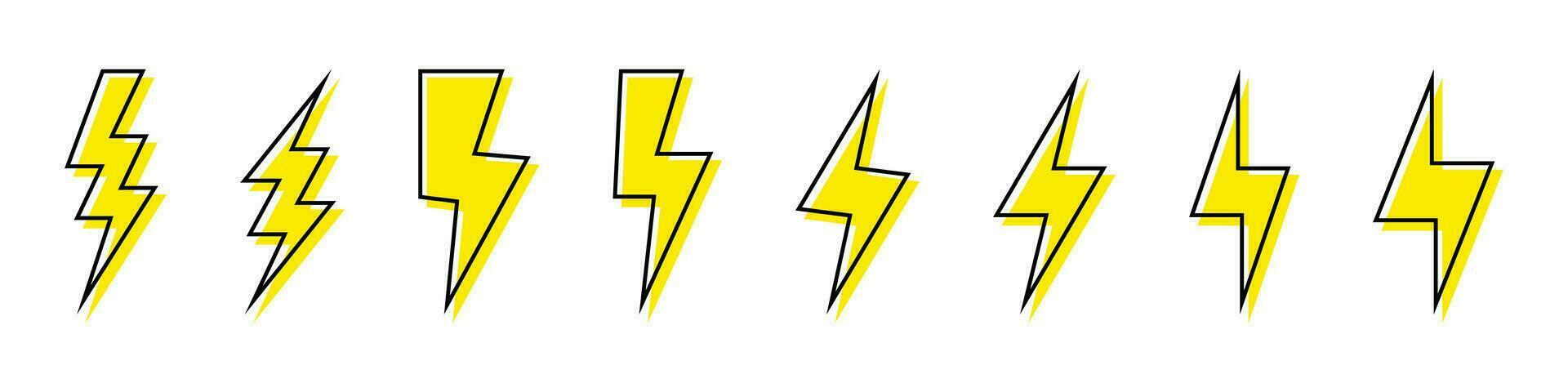 Yellow lightning bolt icon, vector illustration.