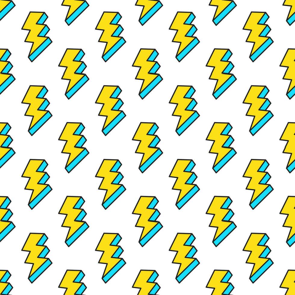 Lightning bolt theme illustration. Vector cartoon seamless pattern with flash lightning. Thunderbolt background.