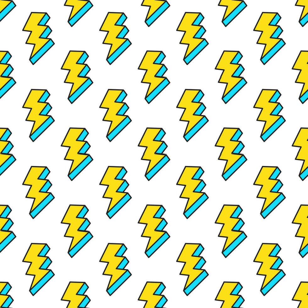 Lightning bolt theme illustration. Vector cartoon seamless pattern with flash lightning. Thunderbolt background.