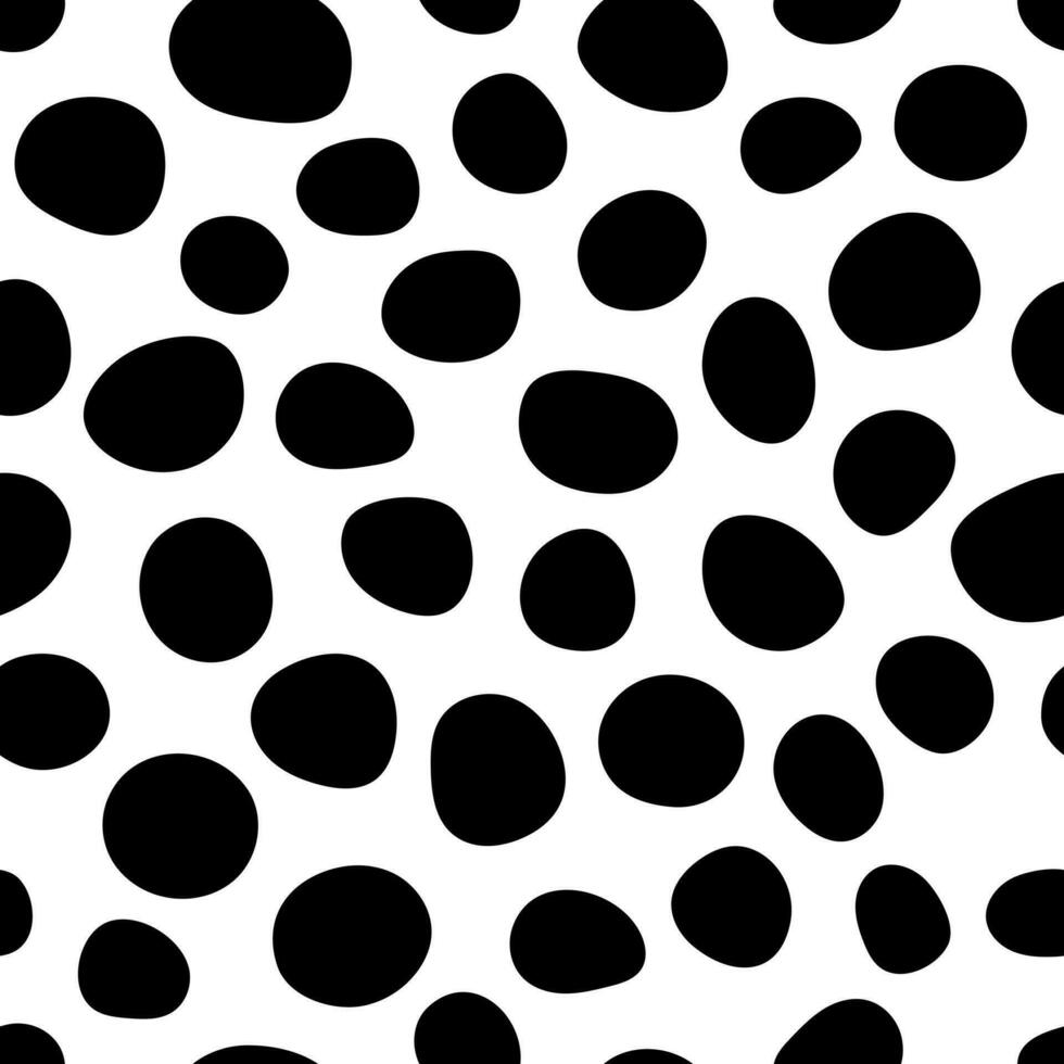 Seamless abstract pattern with black shabby spots on white background. Vector geometric black and white background. Animal pattern.