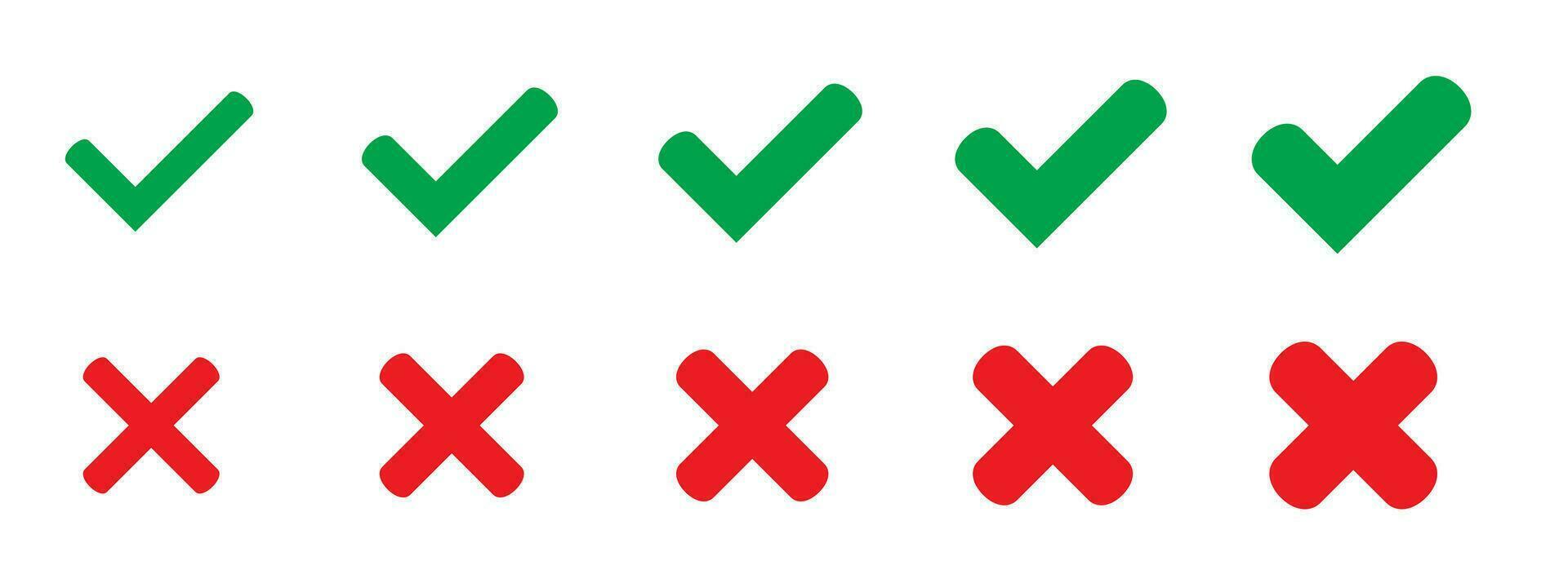 Yes symbol and No symbol. Green tick and red cross checkmarks icons. Approved or rejected icon for user interface. Vector illustration.