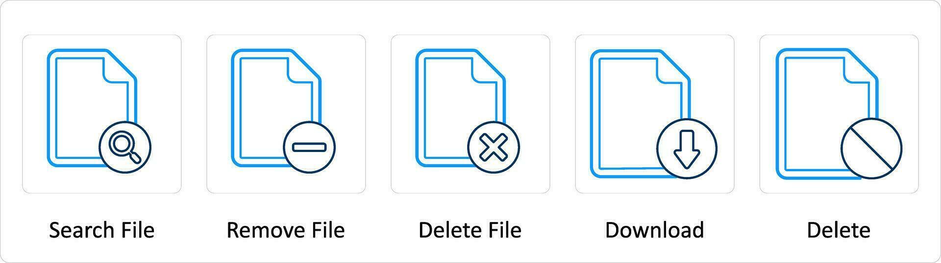 A set of 5 Extra icons as search file, remove file, delete file vector