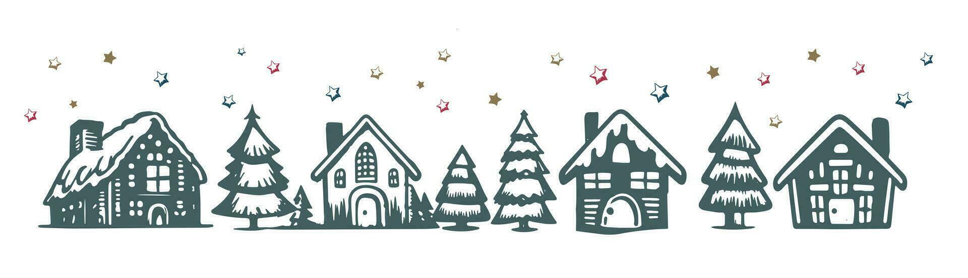 Christmas house and tree has drawn illustrations, vector. vector