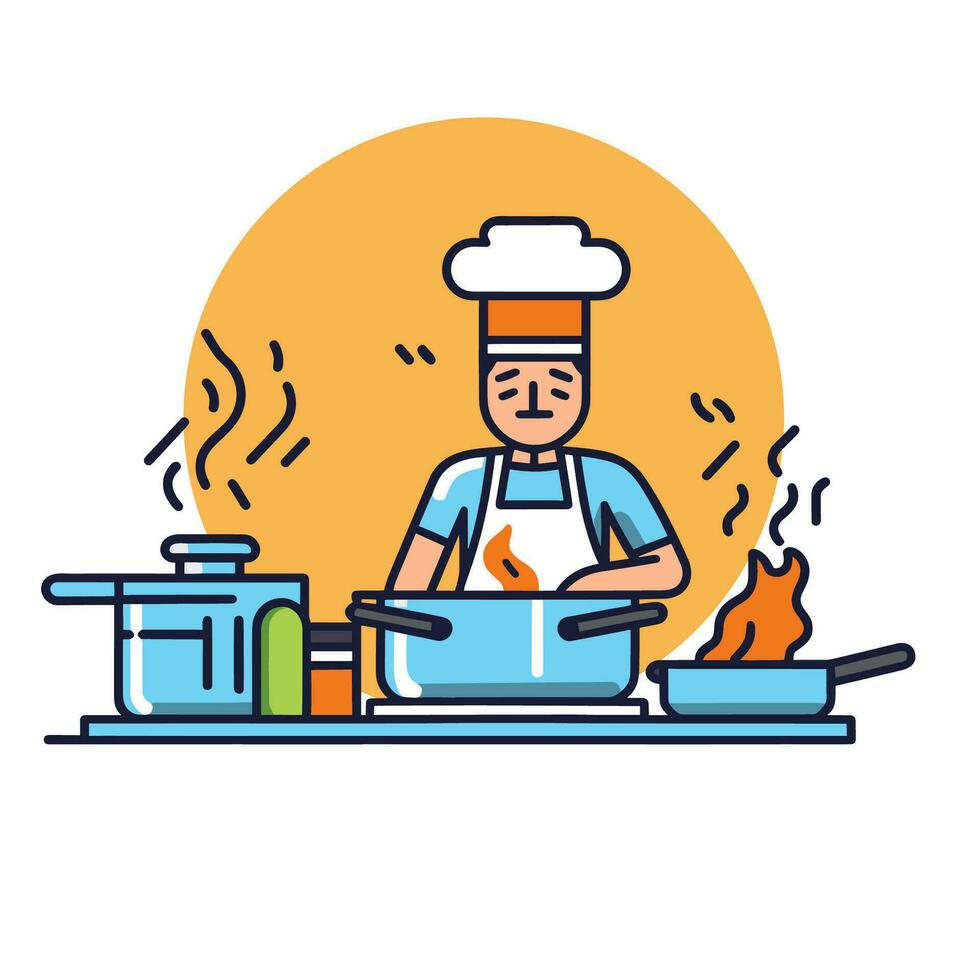 chef cooking in the kitchen, flat art design vector