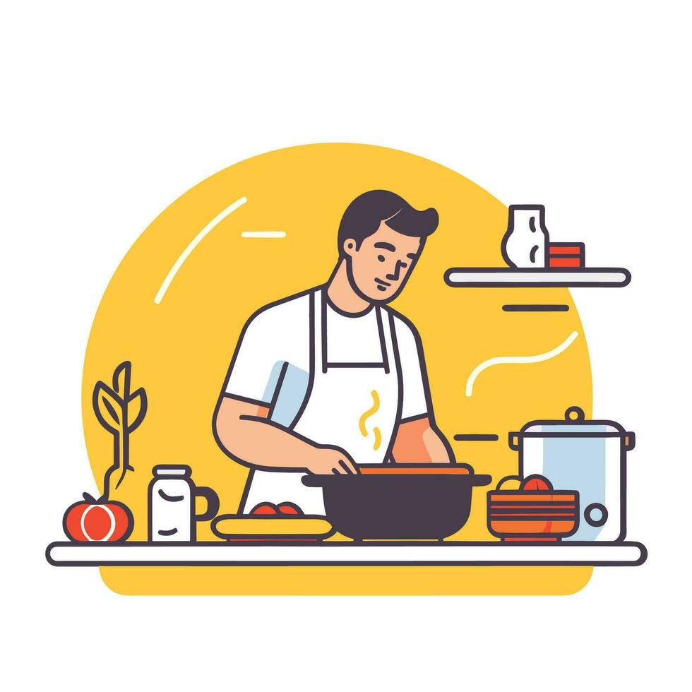 chef cooking in the kitchen, flat art design vector
