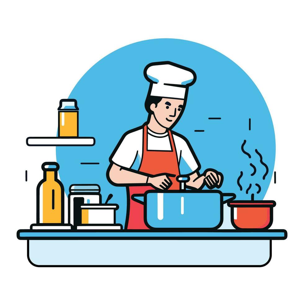 chef cooking in the kitchen, flat art design vector