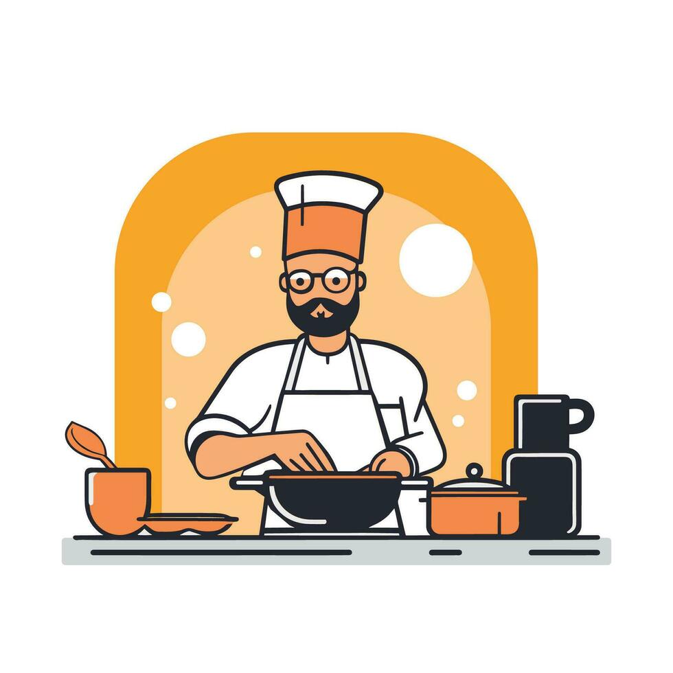 chef cooking in the kitchen, flat art design vector