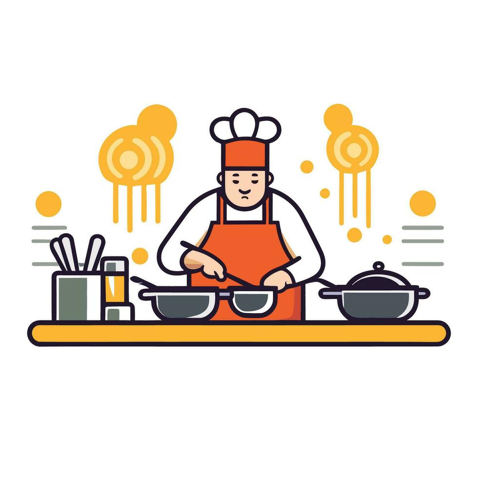 chef cooking in the kitchen, flat art design vector