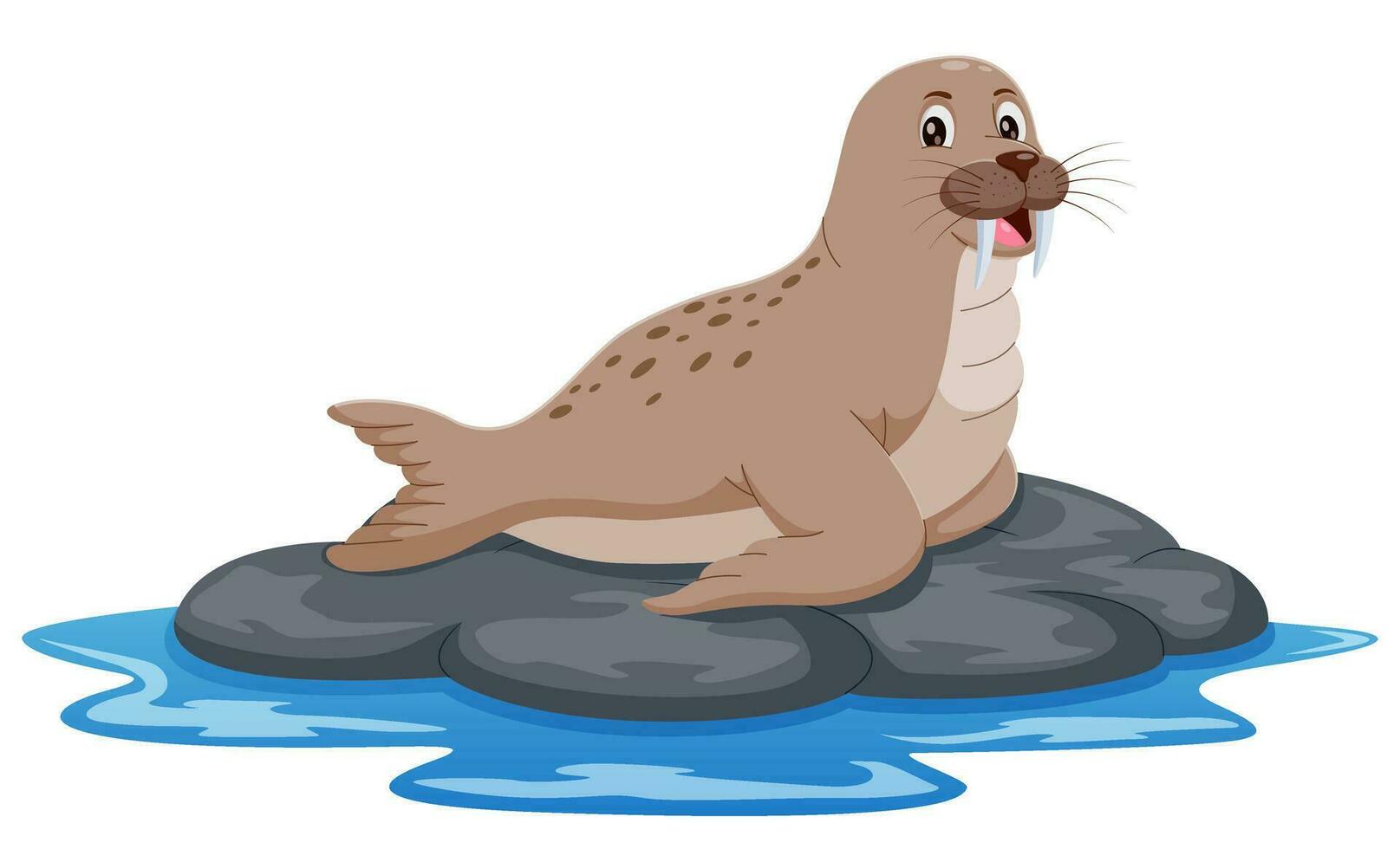 Cartoon walrus on the rock isolated on white backround. Vector illustration