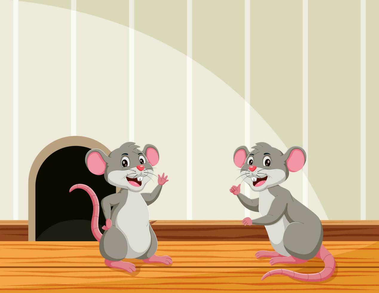 Cartoon cute mouse in the house. Vector illustration