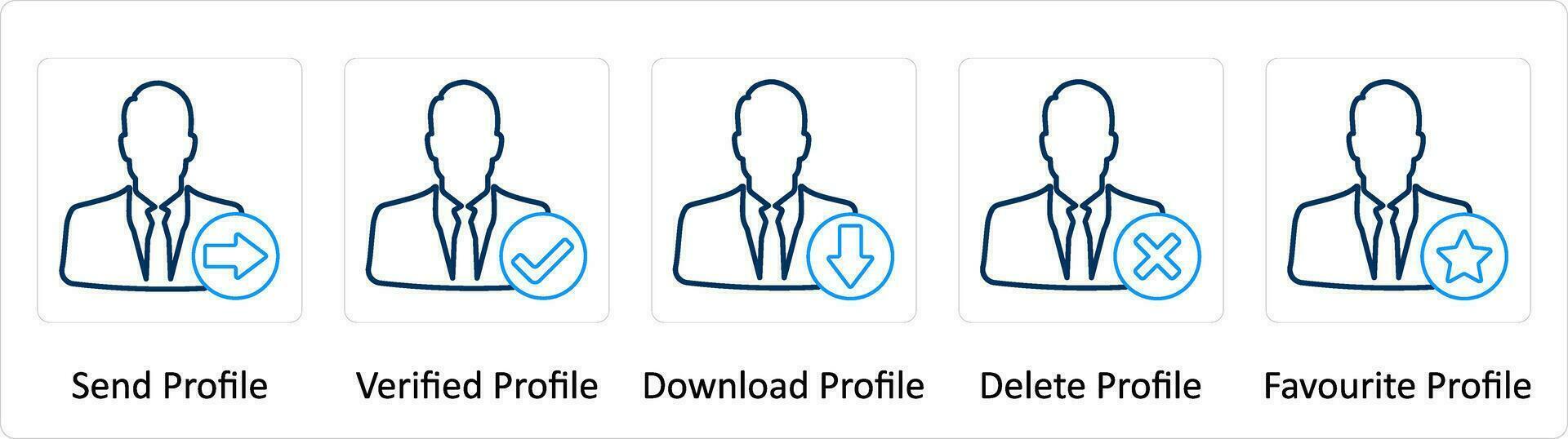 A set of 5 Extra icons as send profile, verified profile, download profile vector