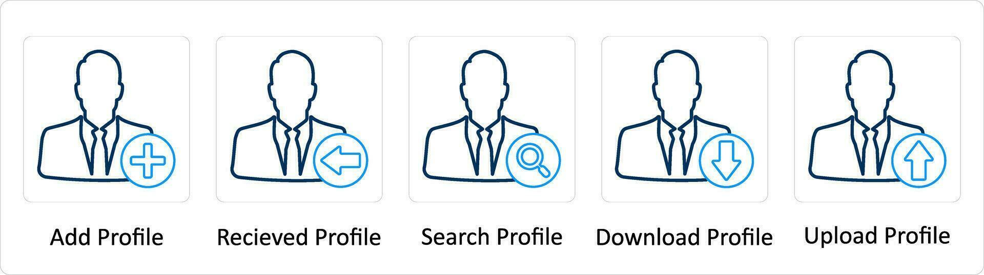 A set of 5 Extra icons as add profile, received profile, search profile vector