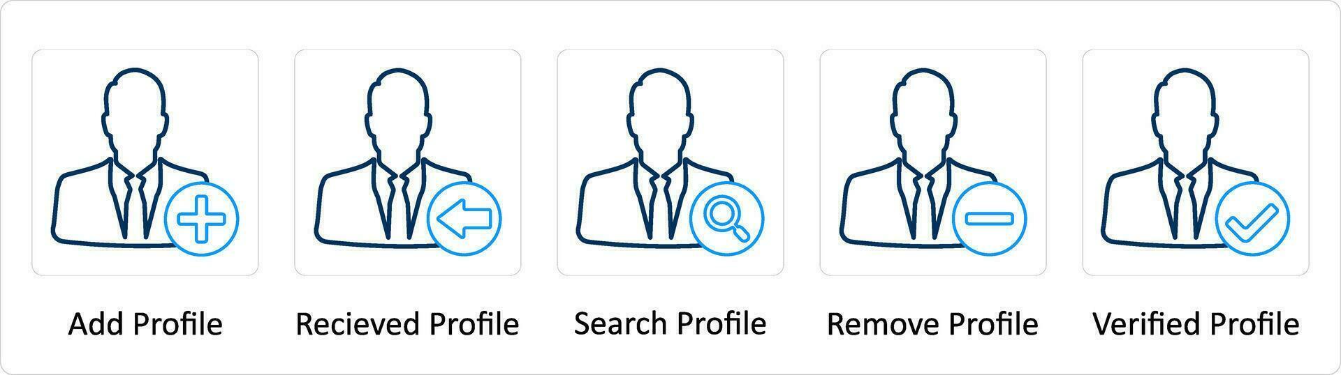 A set of 5 Extra icons as add profile, received profile, search profile vector