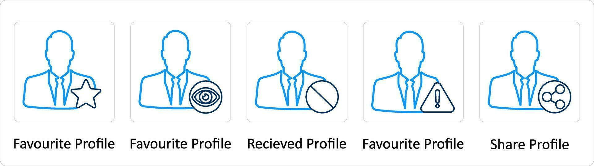 A set of 5 Extra icons as favorite profile, received profile, share profile vector