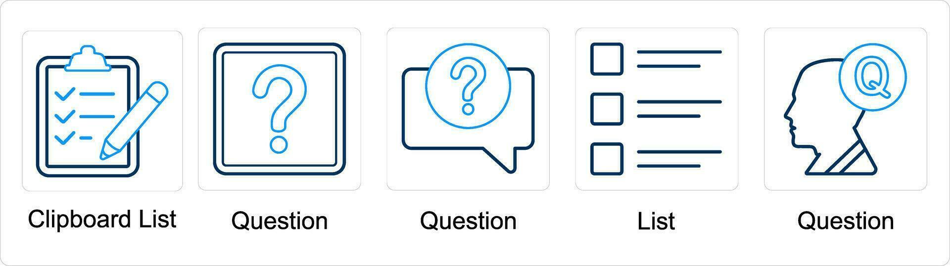 A set of 5 mix icons as clipboard list, question, list vector