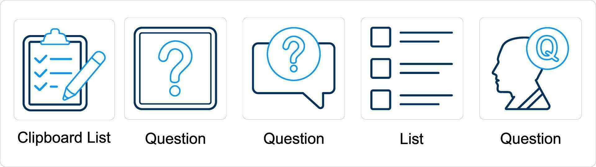 un conjunto de 5 5 mezcla íconos como portapapeles lista, pregunta, lista vector