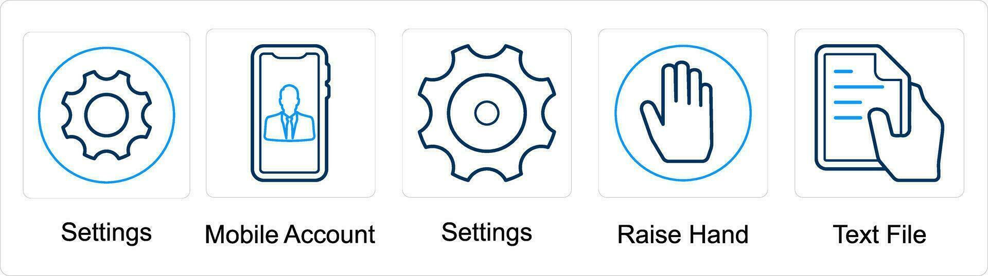 A set of 5 mix icons as settings, mobile account, raise hand vector