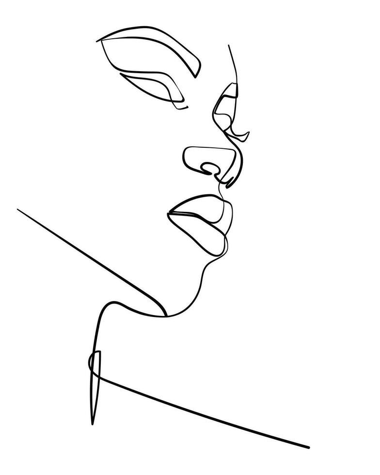 One line drawing face. Abstract woman portrait. Modern minimalism art. - Vector illustration