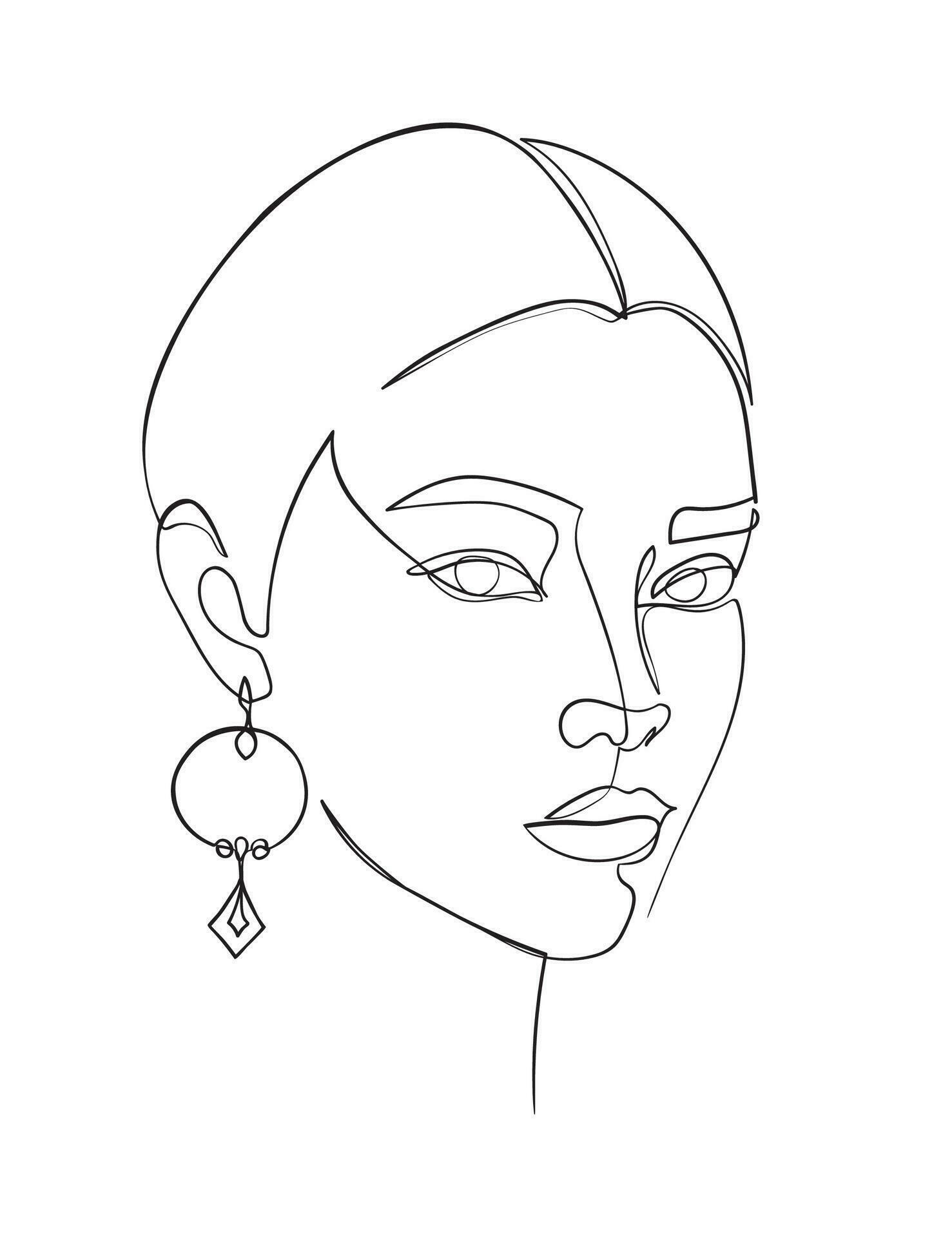 One line drawing face. Abstract woman portrait. Modern minimalism art. Vector illustration